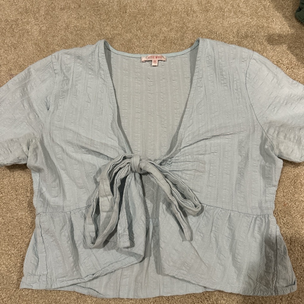 Love Tree Sky Blue Tie-Front Blouse